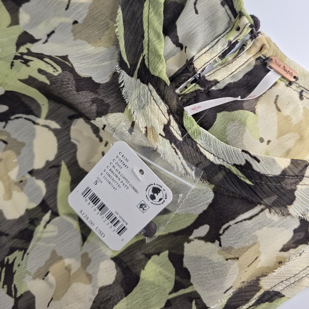 Free People Raven Printed Mini Dress Black Coffee Combo Green Floral S NWT $128 - Picture 6 of 15